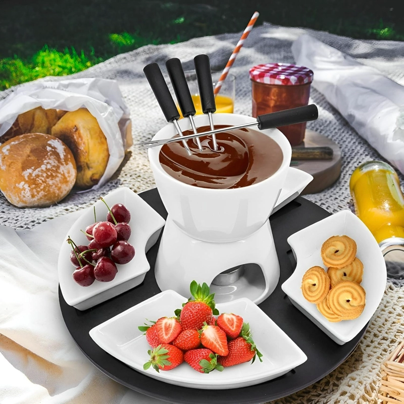 FONDUE CHOCOLATE JUEGO DE FONDUE CERAMICA FONDUE QUESO 11PCS - 2