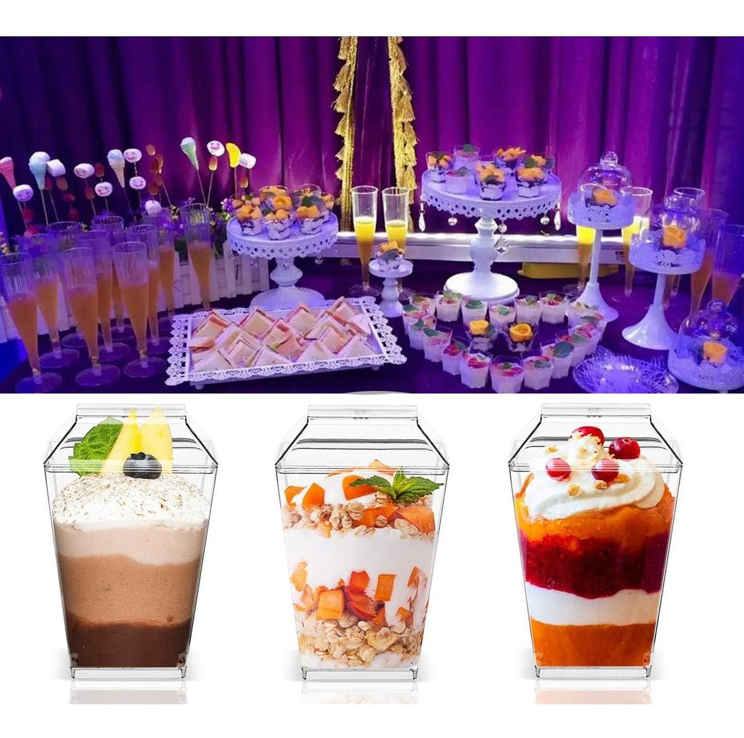 20 VASOS PARA POSTRES SET DE VASOS SHOT POSTRES C/TAPA 220ML TRANSPARENTE - 8