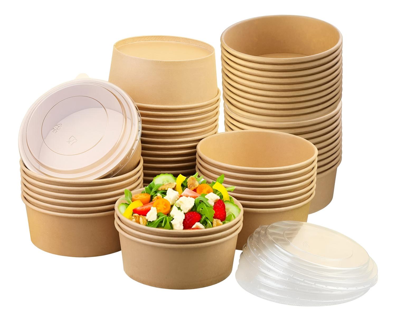 PACK X200 BOWLS PLASTICO BOWL CON TAPA POLIPAPEL KRAFT 500CC BEIGE / BOWL CON TAPA 500CC - 1