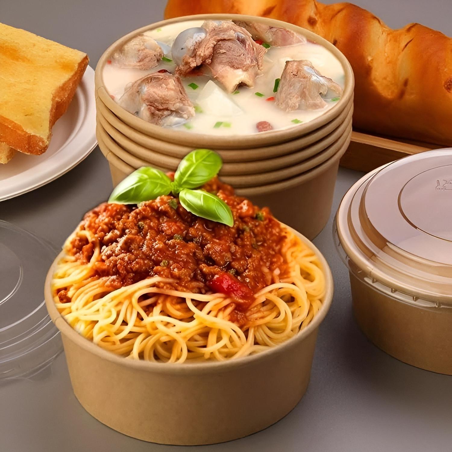 PACK X200 BOWLS PLASTICO BOWL CON TAPA POLIPAPEL KRAFT 500CC BEIGE / BOWL CON TAPA 500CC - 2