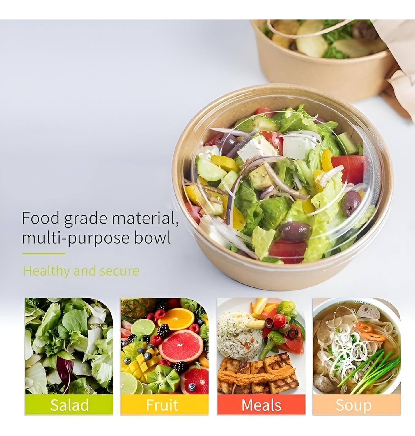 PACK X200 BOWLS PLASTICO BOWL CON TAPA POLIPAPEL KRAFT 500CC BEIGE / BOWL CON TAPA 500CC - 4