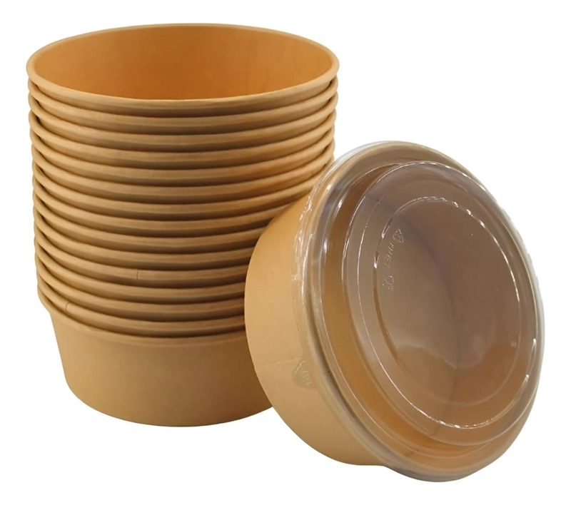 PACK X200 BOWLS PLASTICO BOWL CON TAPA POLIPAPEL KRAFT 500CC BEIGE / BOWL CON TAPA 500CC - 5