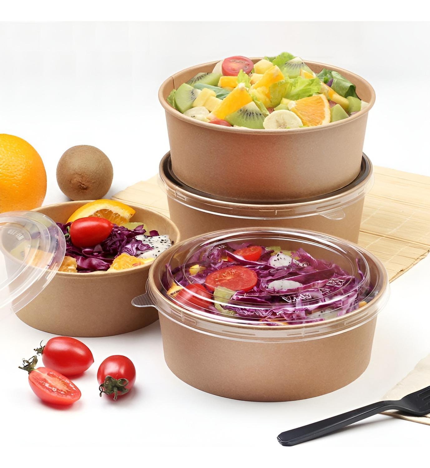 PACK X200 BOWLS PLASTICO BOWL CON TAPA POLIPAPEL KRAFT 500CC BEIGE / BOWL CON TAPA 500CC - 6