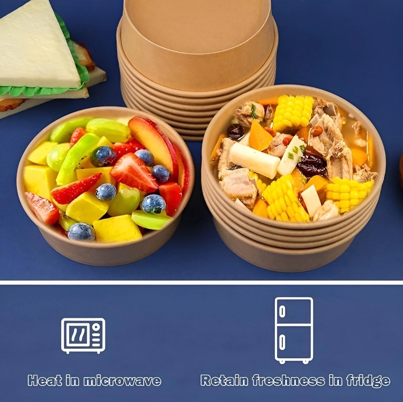 PACK X200 BOWLS PLASTICO BOWL CON TAPA POLIPAPEL KRAFT 500CC BEIGE / BOWL CON TAPA 500CC - 8