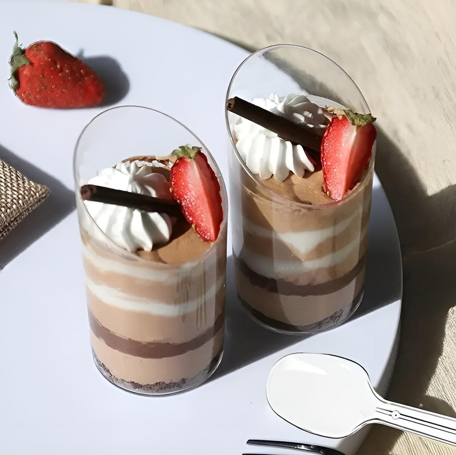 SET 100 VASOS POSTRES 60ML + 250 CUCHARAS POSTRES DESECHABLE COLOR TRASNPARENTE / VASOS ANGULO Y CUC - 7