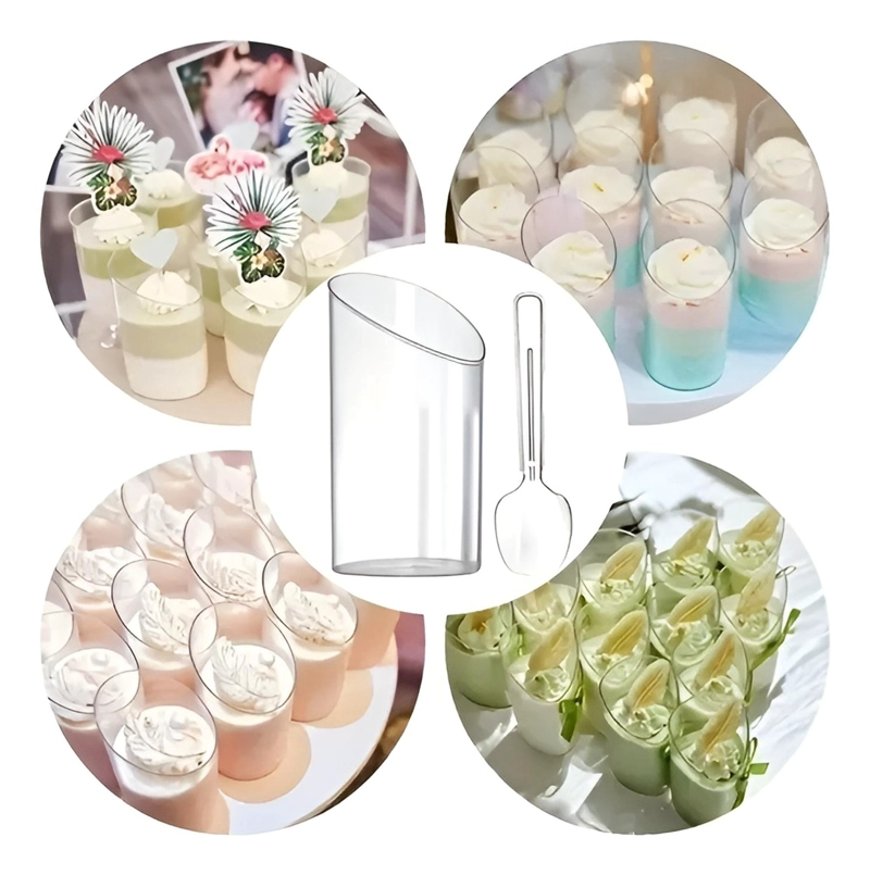 SET 100 VASOS POSTRES 60ML + 250 CUCHARAS POSTRES DESECHABLE COLOR TRASNPARENTE / VASOS ANGULO Y CUC - 9
