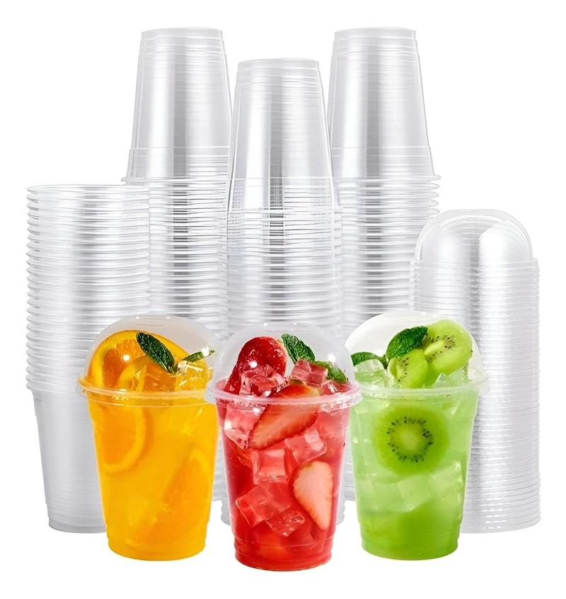 100 VASOS DESECHABLES VASOS PLASTICO TAPA DOMO CON HOYO 12OZ TRANSPARENTE - 1