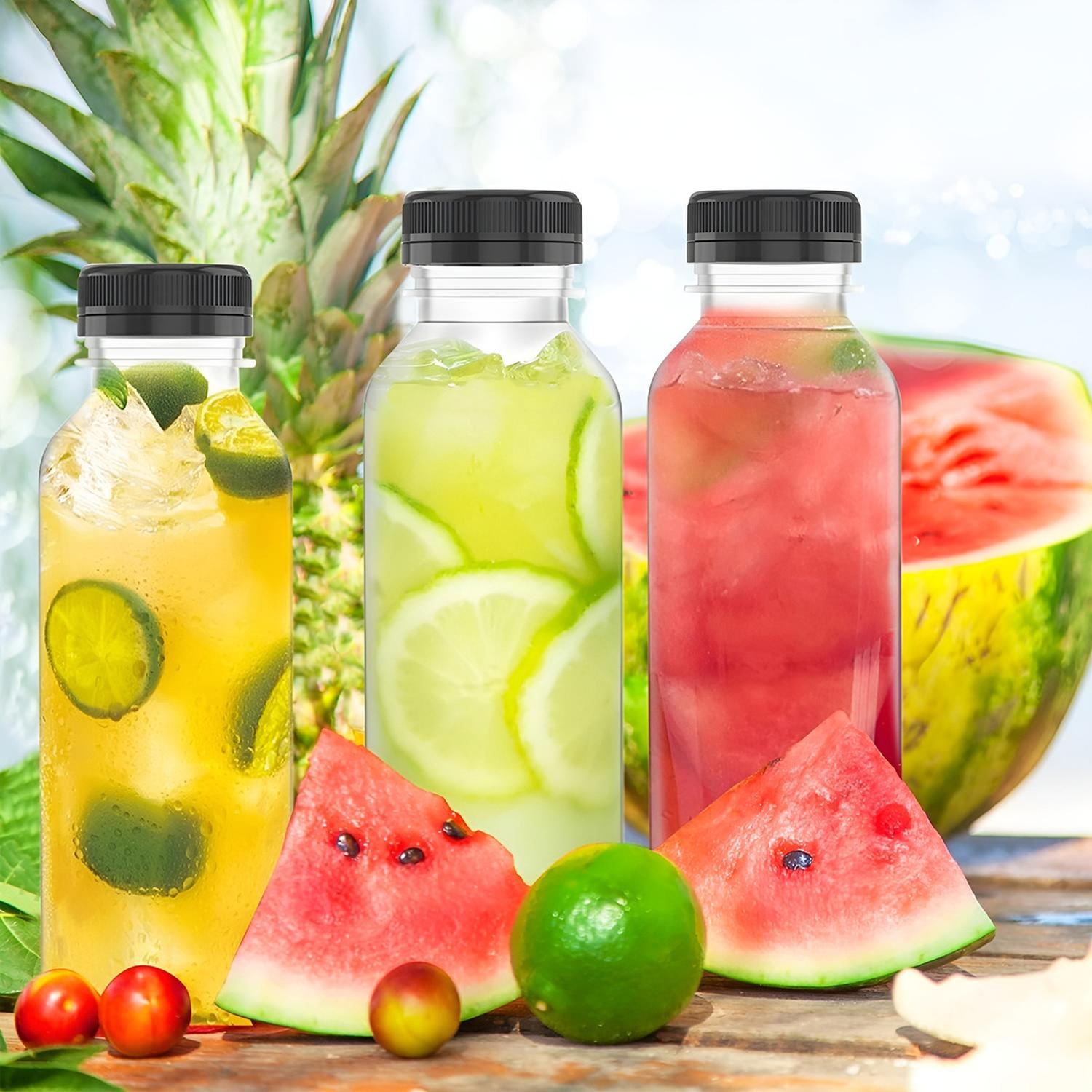 6 BOTELLAS PLASTICAS TRANSPARENTES BOTELLA CON TAPA 300ML TRANSPARENTE - 5