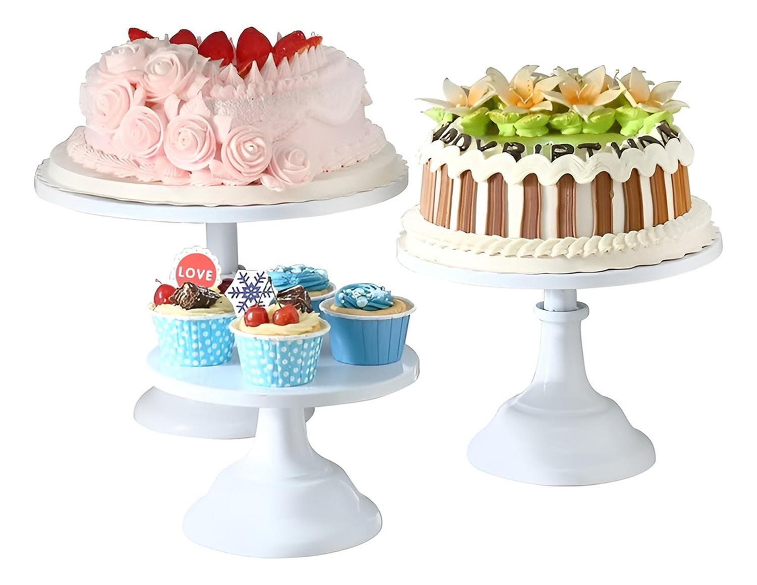 SET 3 BASE PARA TORTAS PORTA CUPCAKE PORTA TORTAS EXHIBICION BLANCO - 8