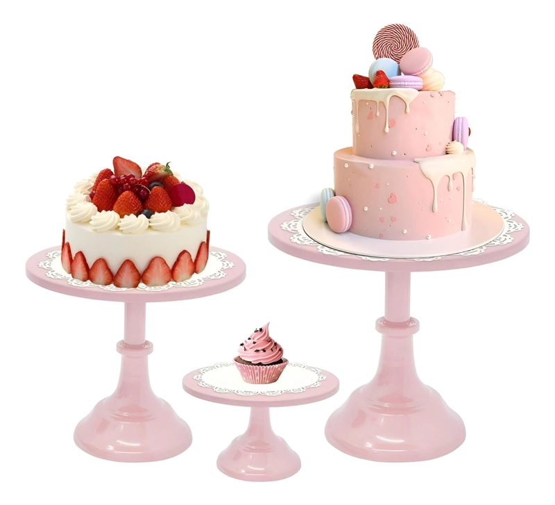SET 3 PORTA TORTAS BASE PARA TORTAS PORTA CUPCAKE EXHIBICION ROSA - 1