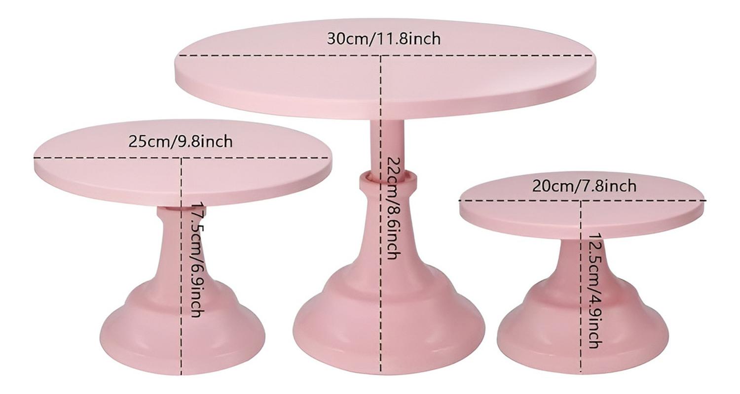 SET 3 PORTA TORTAS BASE PARA TORTAS PORTA CUPCAKE EXHIBICION ROSA - 3