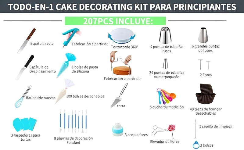 SET DE PASTELERIA ARTICULOS DE REPOSTERIA ESTECAS 207PZAS - 9