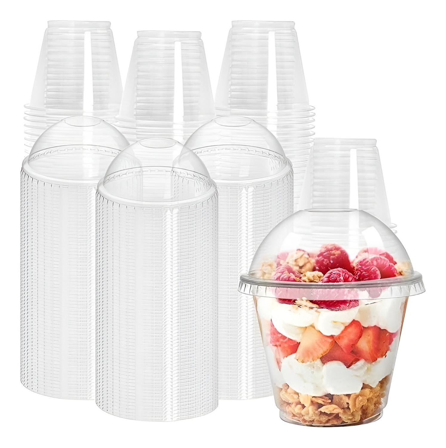 X100 VASOS PLASTICOS DESECHABLES VASO TAPA DOMO SIN HOYO 9OZ TRANSPARENTE - 1