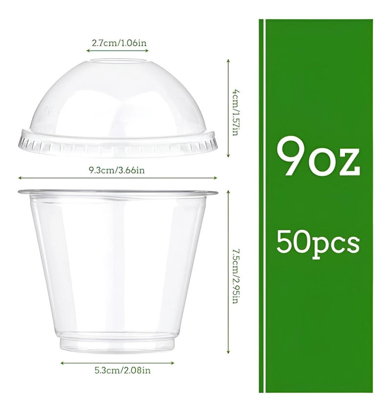 X100 VASOS PLASTICOS DESECHABLES VASO TAPA DOMO SIN HOYO 9OZ TRANSPARENTE - 3