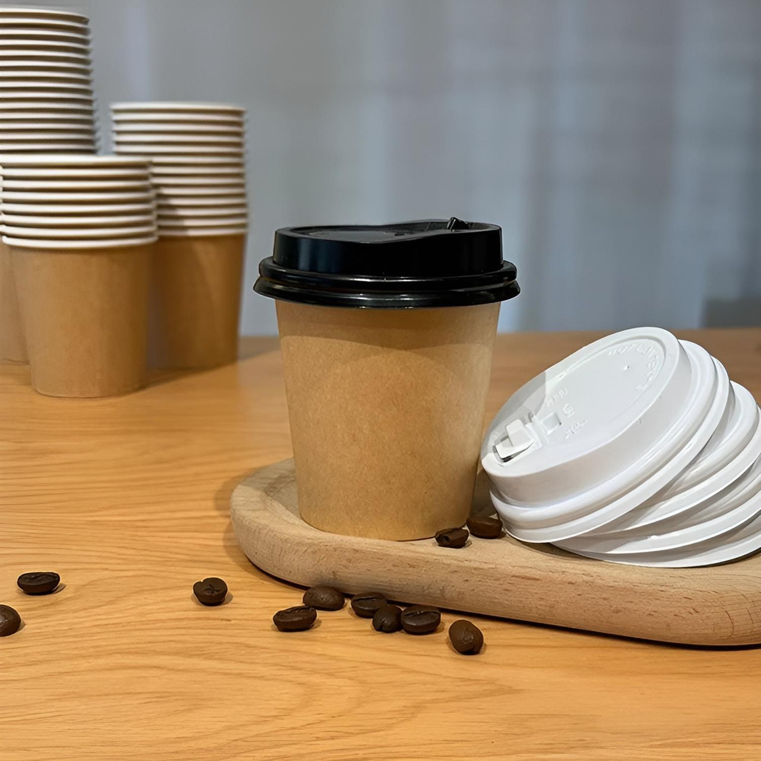X200 VASOS PARA CAFE VASO LISO POLIPAPEL KRAFT C/TAPA 8OZ MARRON CLARO / VASO KRAFT LISO 8OZ - 5