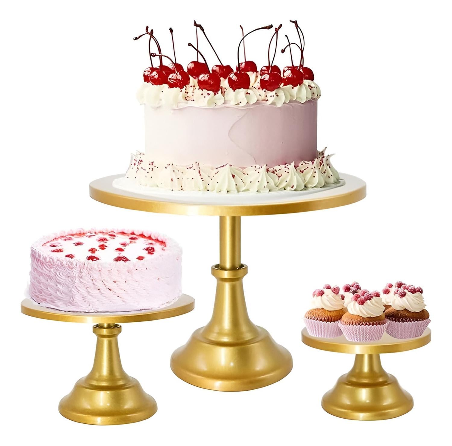 SET 3 PORTA CUPCAKE BASE PARA TORTAS PORTA TORTAS EXHIBICION DORADO - 1