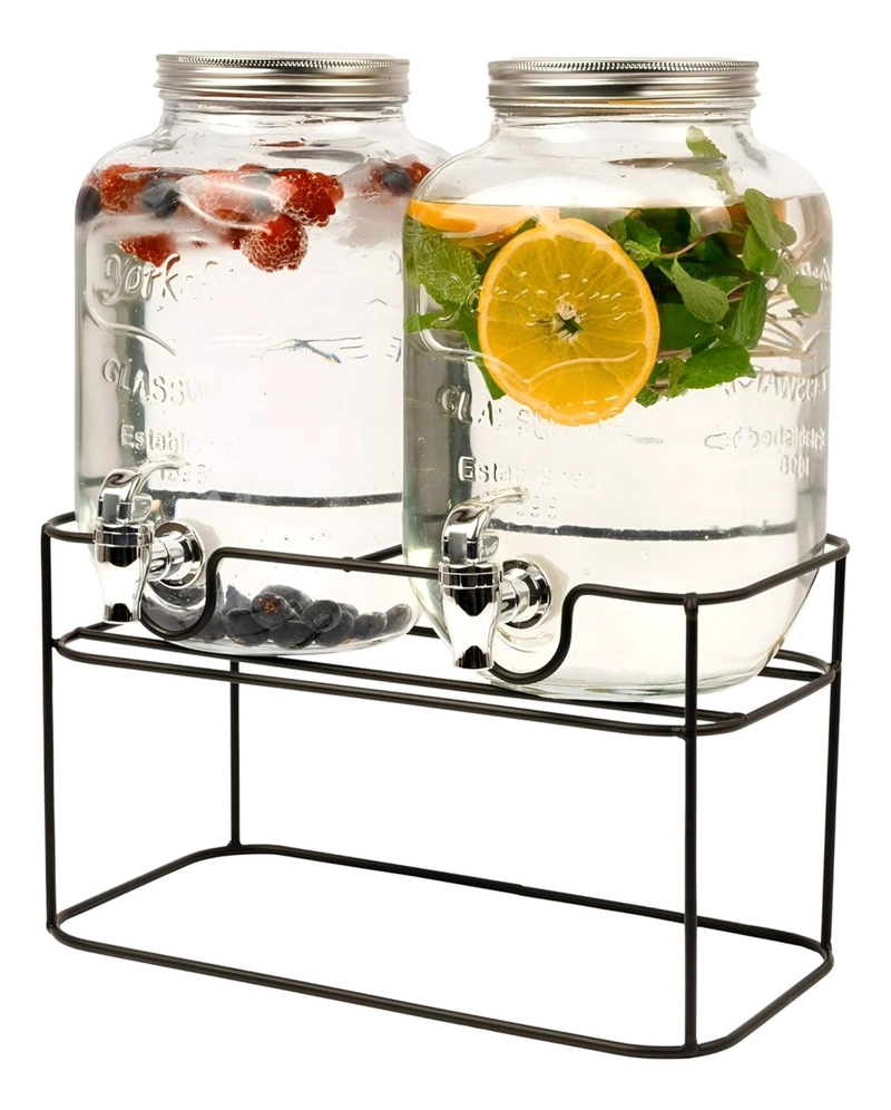 DISPENSADOR DE BEBIDAS JARRO DE VIDRIO DOBLE PARA JUGOS 4L - 1