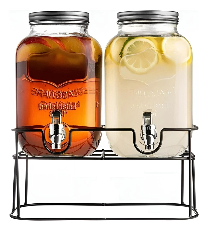 DISPENSADOR DE BEBIDAS JARRO DE VIDRIO DOBLE PARA JUGOS 4L - 6