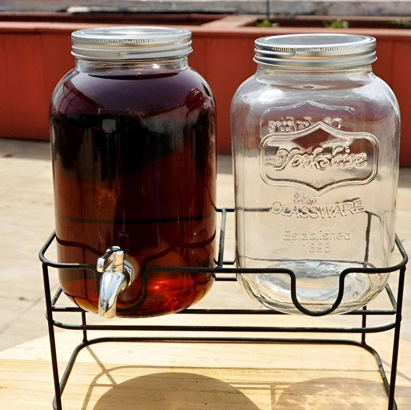 DISPENSADOR DE BEBIDAS JARRO DE VIDRIO DOBLE PARA JUGOS 4L - 7