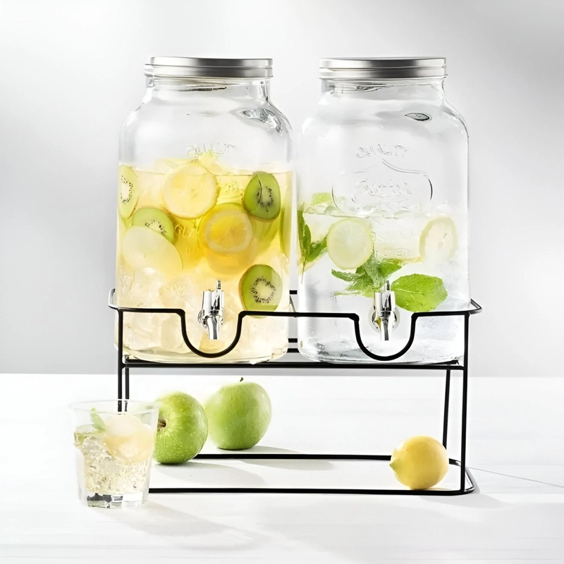 DISPENSADOR DE BEBIDAS JARRO DE VIDRIO DOBLE PARA JUGOS 4L - 8