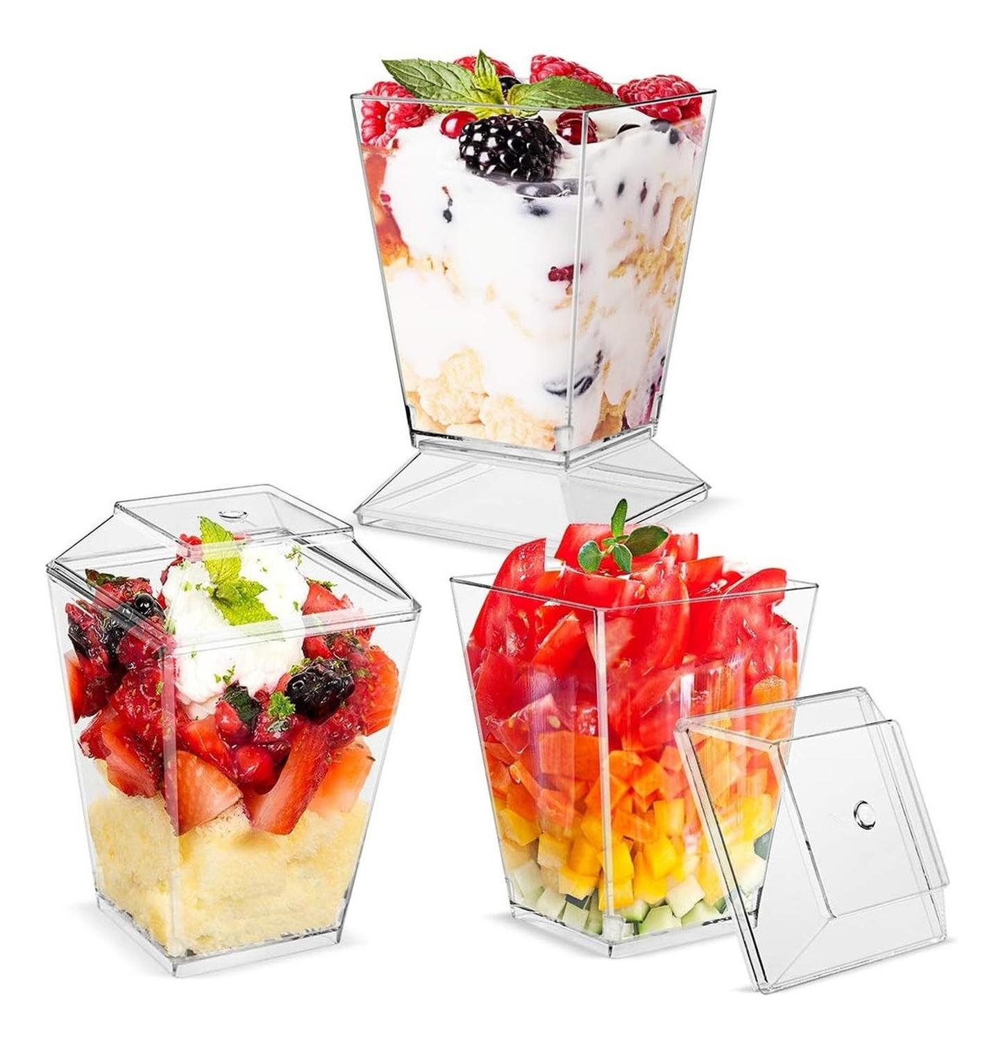 40 VASOS PARA POSTRES SET DE VASOS SHOT POSTRES C/TAPA 110ML TRANSPARENTE - 1