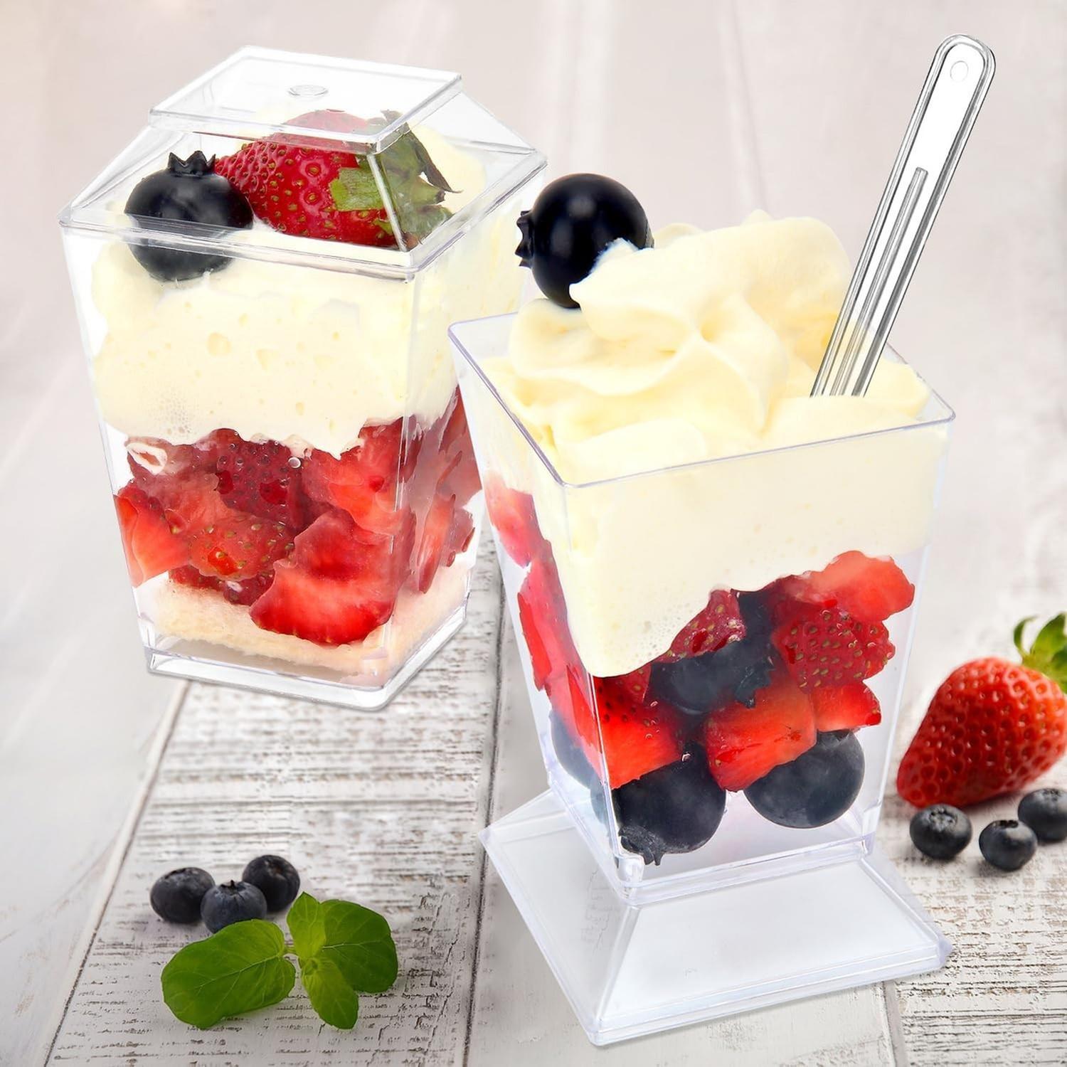 40 VASOS PARA POSTRES SET DE VASOS SHOT POSTRES C/TAPA 110ML TRANSPARENTE - 6