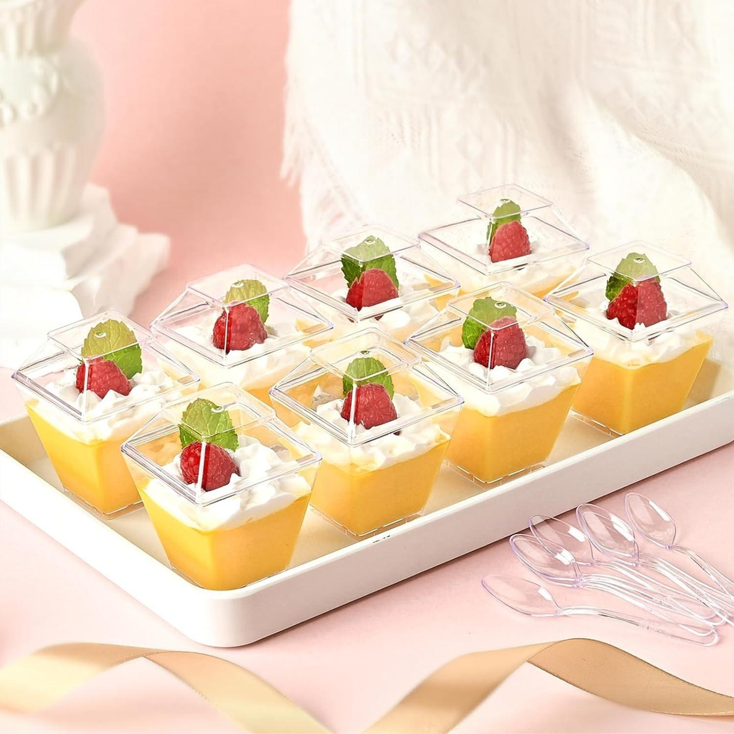 40 VASOS PARA POSTRES SET DE VASOS SHOT POSTRES C/TAPA 110ML TRANSPARENTE - 7