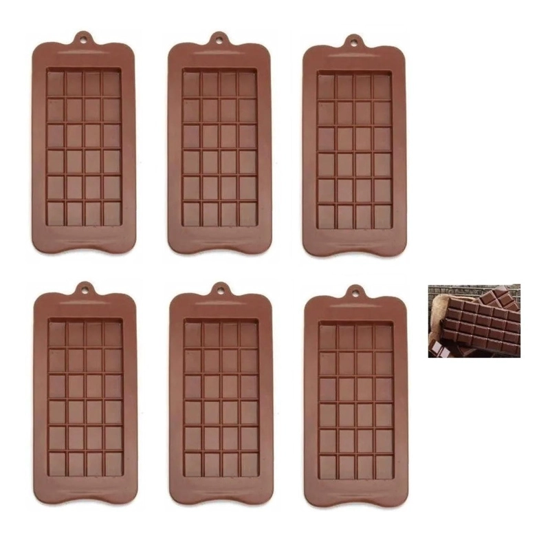 PACK X6 MOLDES DE CHOCOLATE BARRA DE CHOCOLATE SILICONA BORDO - 1