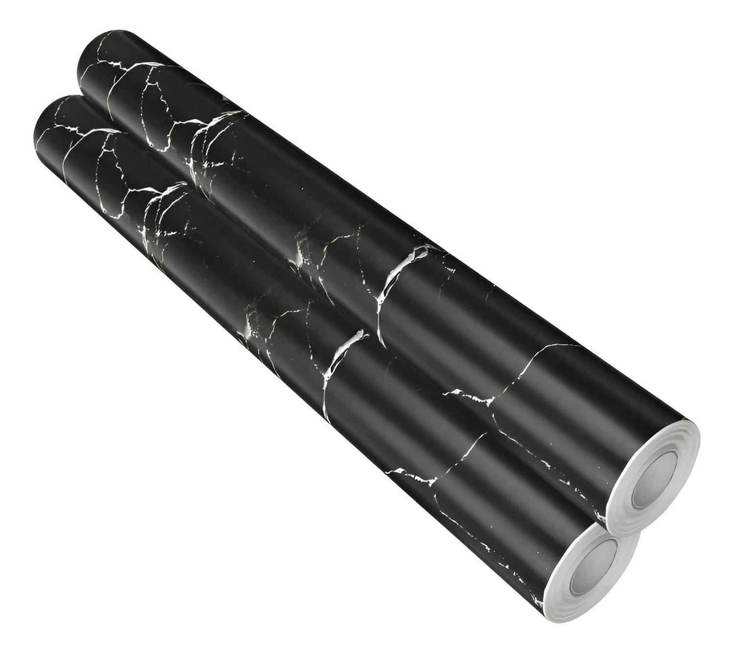 2 PAPEL MURAL PVC AUTOADHESIVO PAPEL PARA PARED MARMOL 10MTS NEGRO - 1