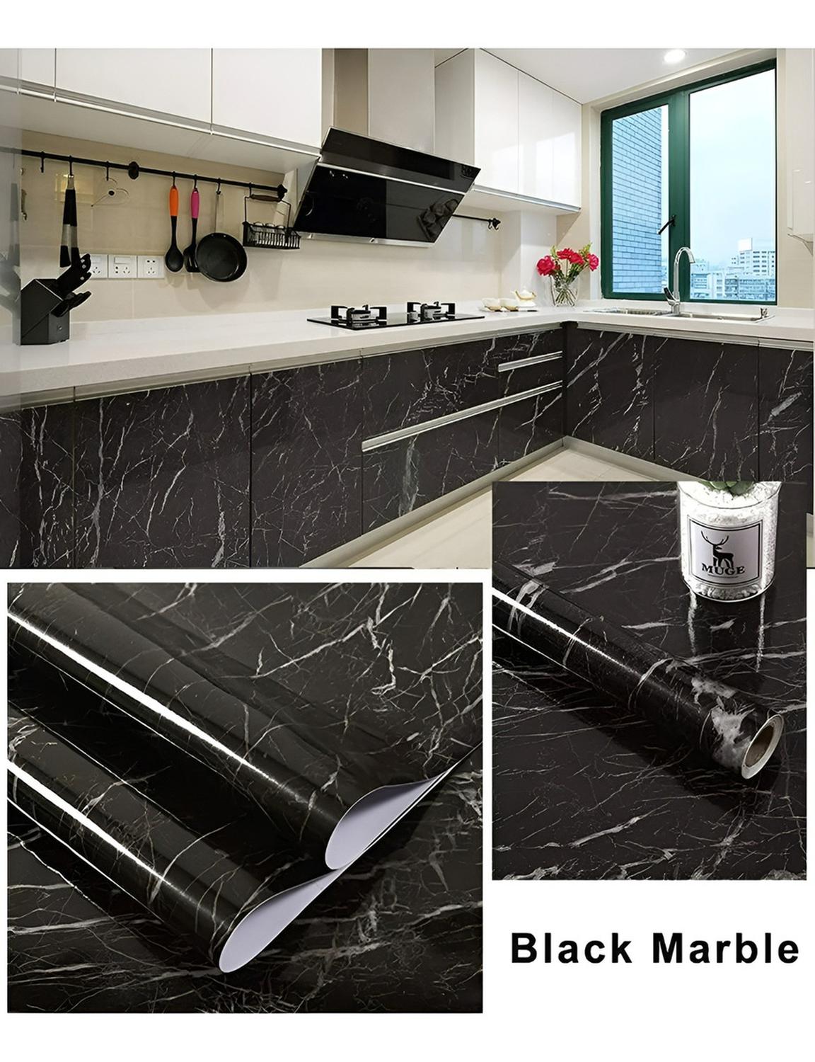 2 PAPEL MURAL PVC AUTOADHESIVO PAPEL PARA PARED MARMOL 10MTS NEGRO - 2