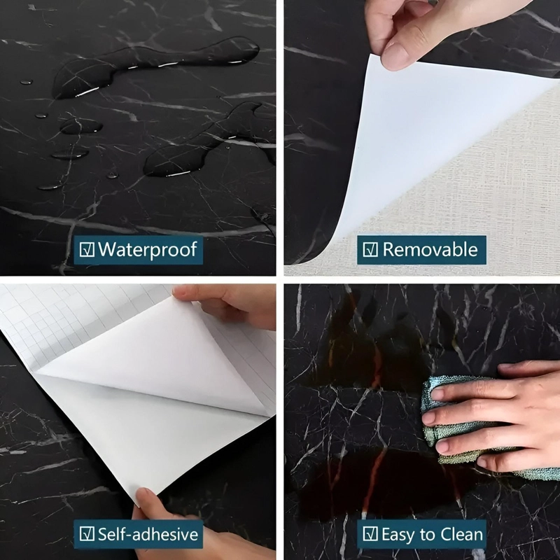 2 PAPEL MURAL PVC AUTOADHESIVO PAPEL PARA PARED MARMOL 10MTS NEGRO - 5