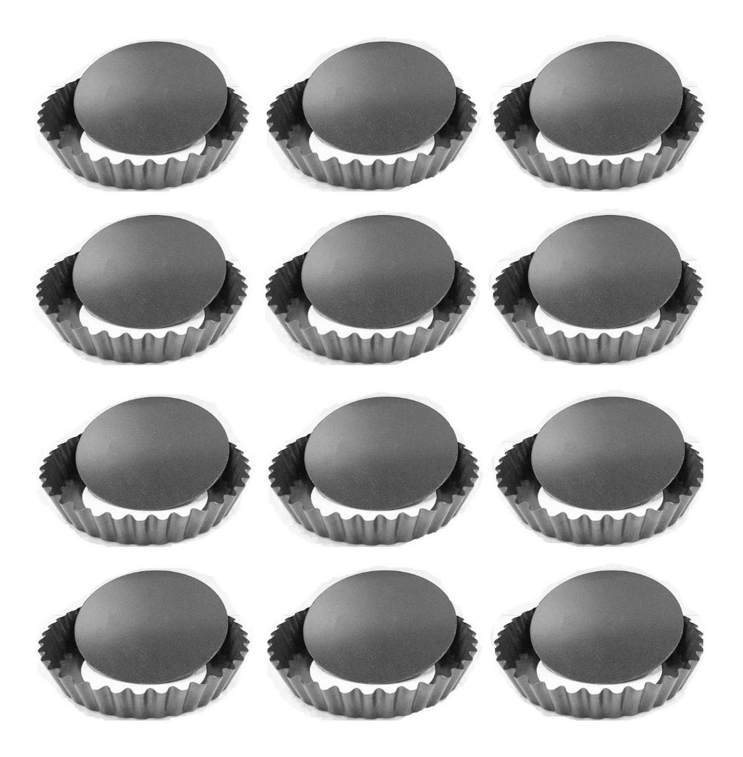 PACK X12 MOLDES TARTALETA DESMONTABLE TARTA INDIVIDUAL 12CM GRIS - 1