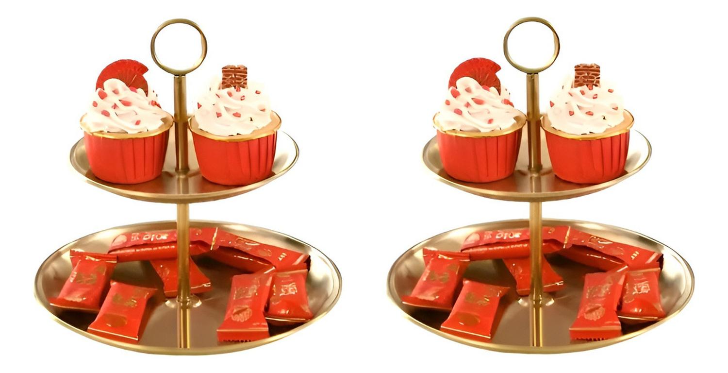 2 PORTA CUPCAKE PORTA TORTA EXHIBIDOR CANDY BAR SOPORTE 2NIV DORADO - 1