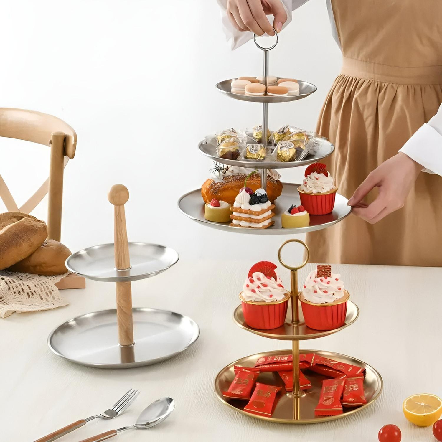2 PORTA CUPCAKE PORTA TORTA EXHIBIDOR CANDY BAR SOPORTE 2NIV DORADO - 9