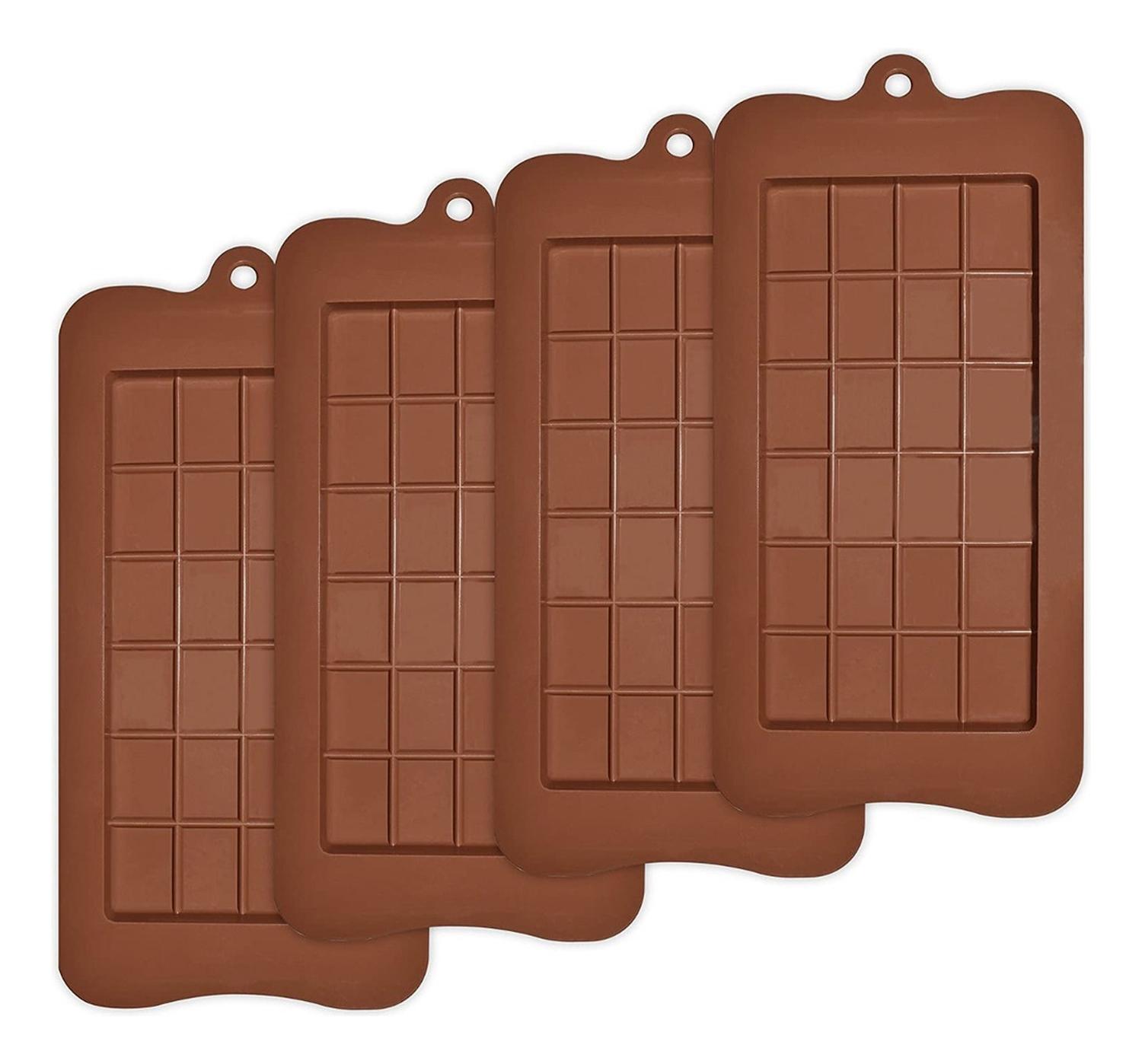 PACK 4 MOLDES DE CHOCOLATE MOLDE BARRA DE CHOCOLATE SILICONA MARRON - 1