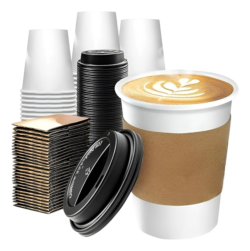 VASO CAFE KRAFT VASOS POLIPAPEL VASO C/TAPA+MANGA 150UND 8OZ BLANCO / VASO 8OZ - 1