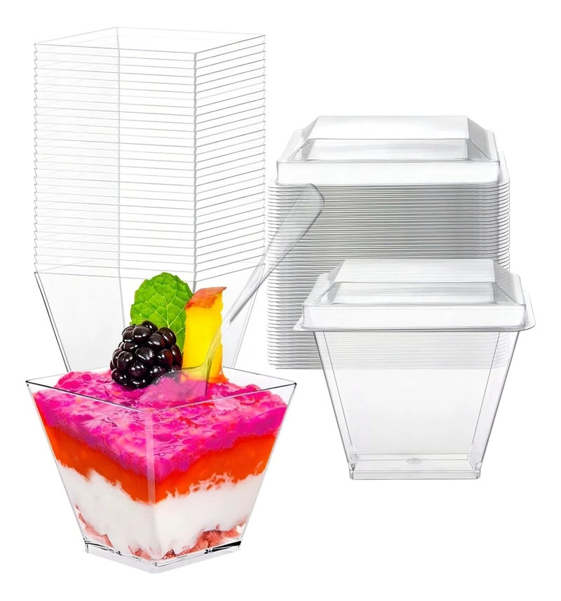10 VASOS PARA POSTRES SET DE VASOS SHOT POSTRES C/TAPA 220ML TRANSPARENTE - 1
