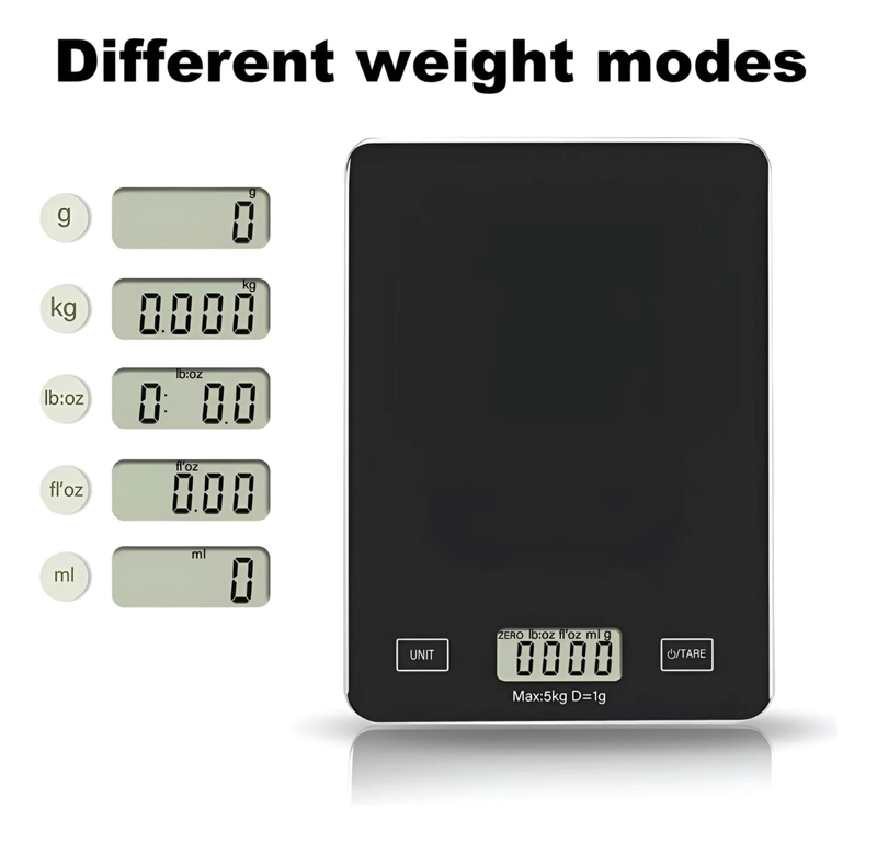 GRAMERA DIGITAL PESA GRAMERA COCINA PESA ALIMENTOS 5KG/0.01G NEGRO 5 KG - 7
