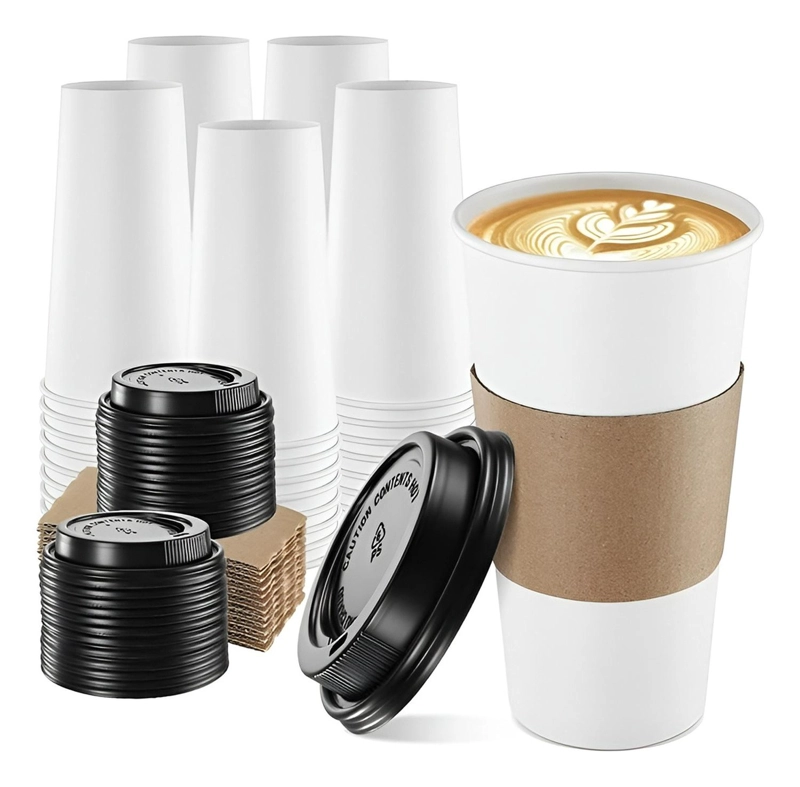 VASO CAFE POLIPAPEL VASOS KRAFT VASO C/TAPA+MANGA 16OZ 50UND BLANCO / VASO 16OZ - 1
