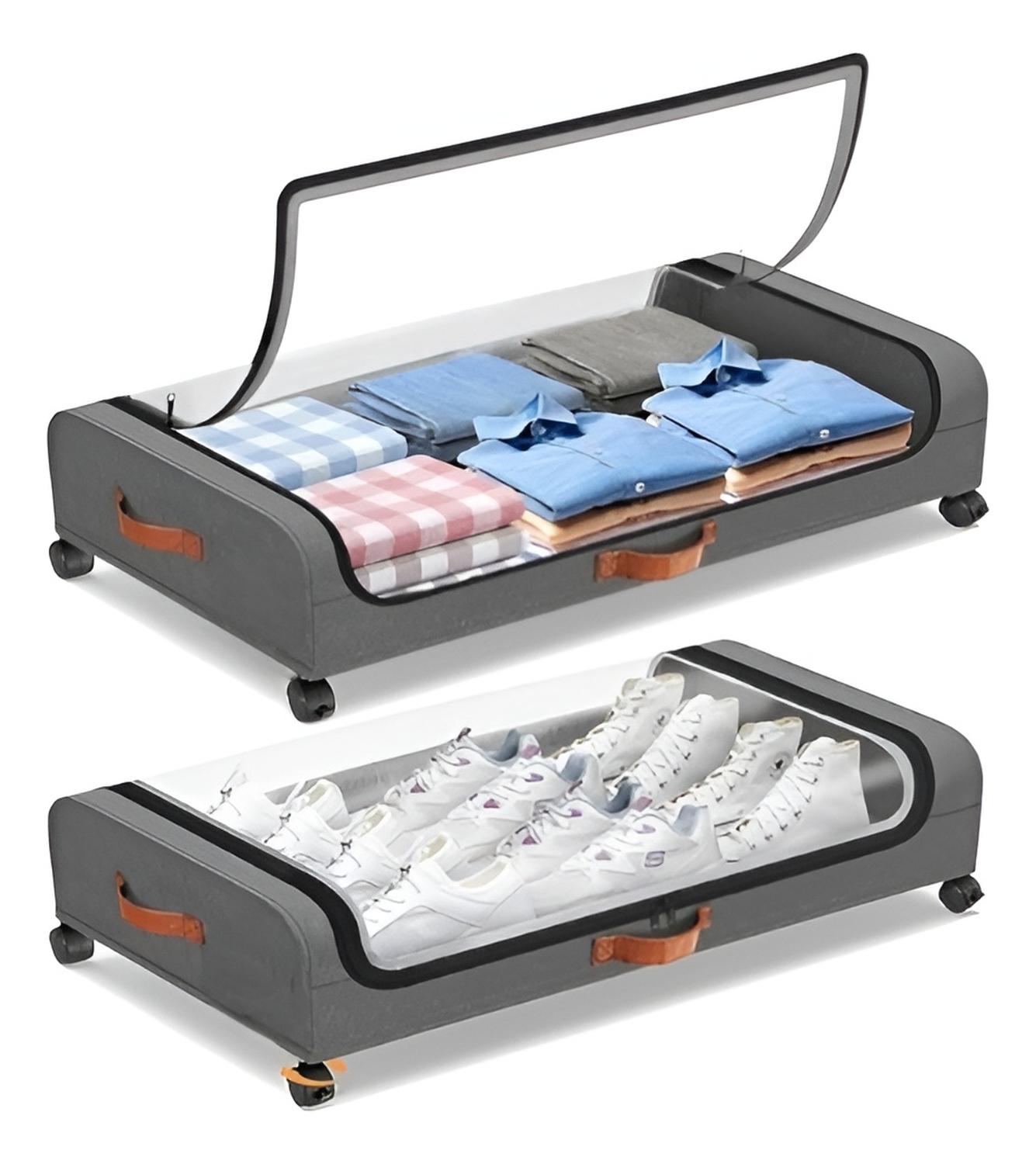2 CAJAS ALMACENAMIENTO CAJA ORGANIZADORA GRANDE CAJONES 80CM GRIS OSCURO LISA - 1