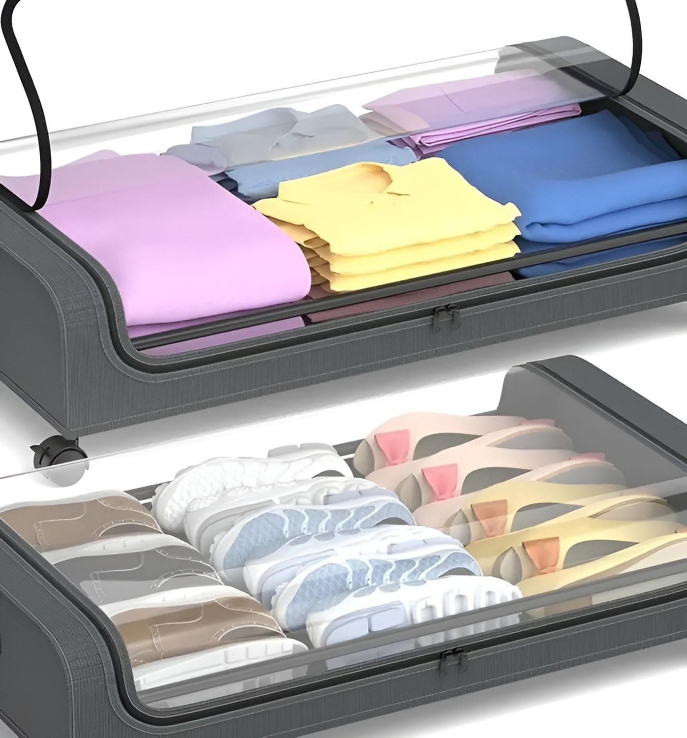 2 CAJAS ALMACENAMIENTO CAJA ORGANIZADORA GRANDE CAJONES 80CM GRIS OSCURO LISA - 4
