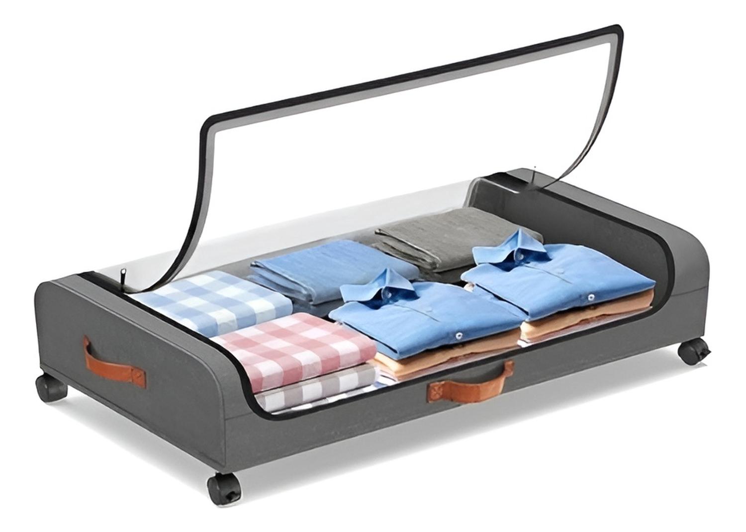 2 CAJAS ALMACENAMIENTO CAJA ORGANIZADORA GRANDE CAJONES 80CM GRIS OSCURO LISA - 5