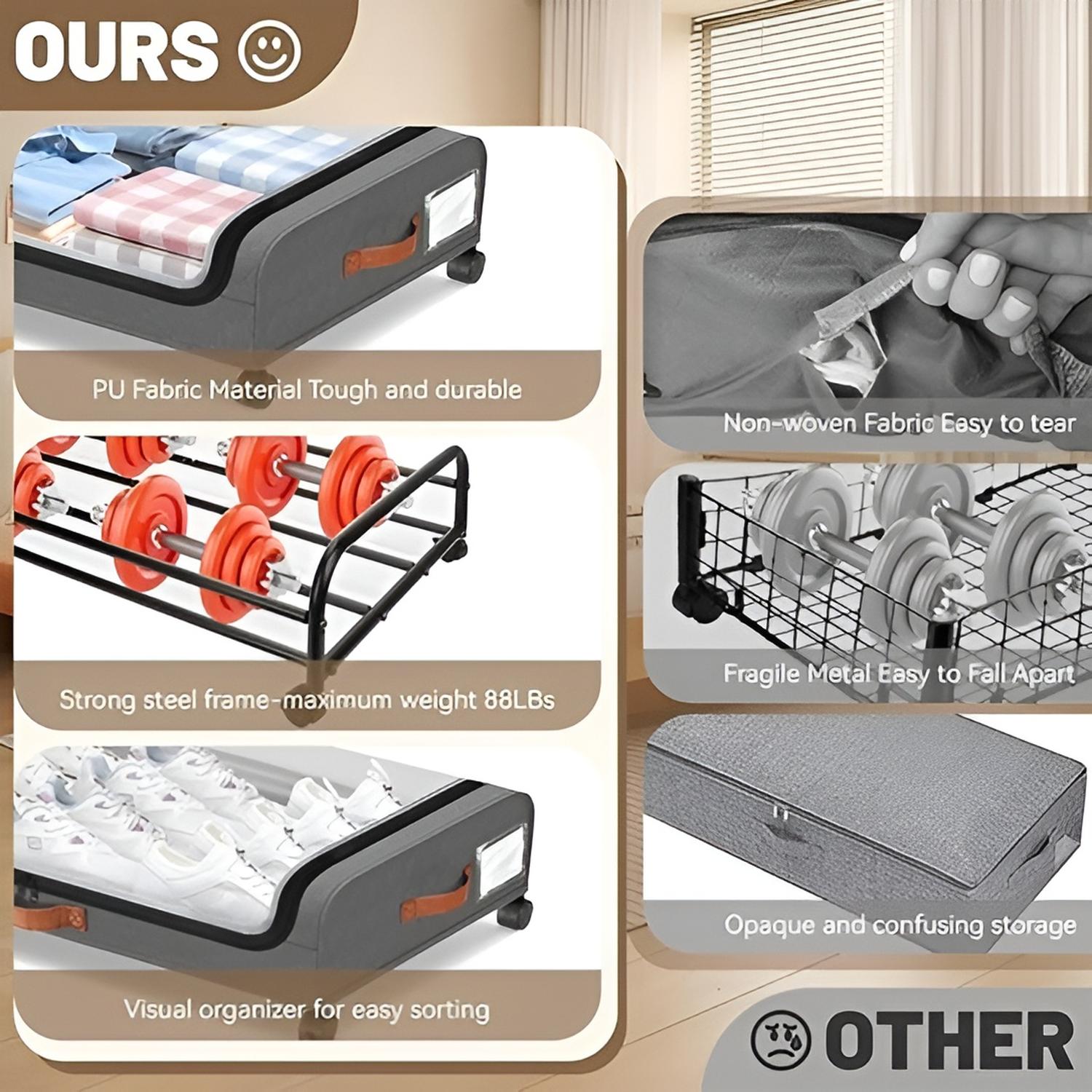 2 CAJAS ALMACENAMIENTO CAJA ORGANIZADORA GRANDE CAJONES 80CM GRIS OSCURO LISA - 7