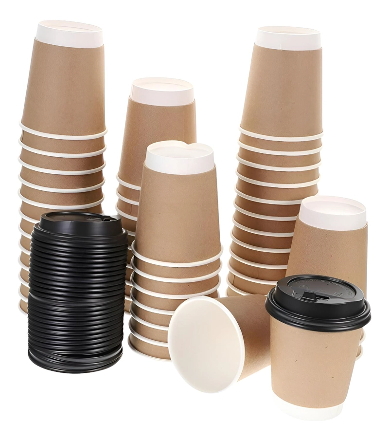 PACK X100 VASO DESECHABLES VASO KRAFT DOBLE PARED C/TAPA 8OZ COLOR MARRON CLARO VASO KRAFT DOBLE PAR - 1