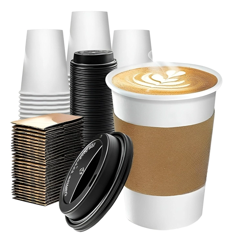 VASO CAFE POLIPAPEL VASOS KRAFT VASO C/TAPA+MANGA 50UND 12OZ - 1