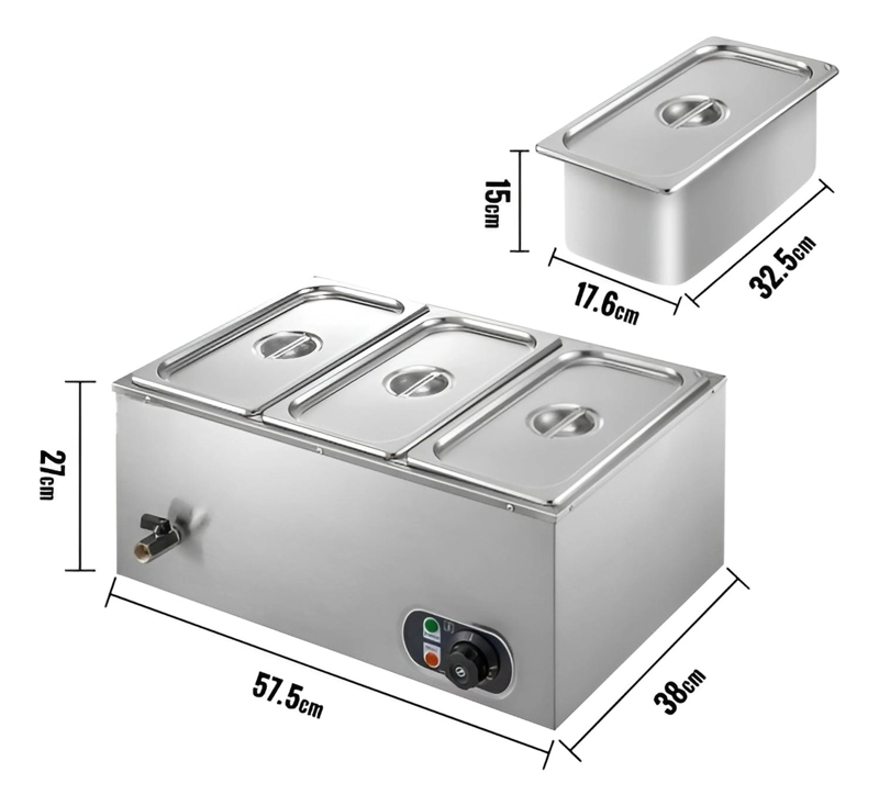CHAFER ELECTRICO BUFFET BAÑO MARIA BUFETERA 3 DEPOSITOS 5.5L - 3