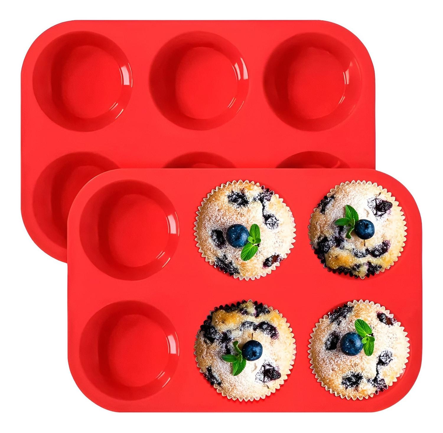 PACK X2 MOLDES SILICONA MOLDES CUPCAKE MOLDE 6 CAVID MUFFIN MULTICOLOR - 1