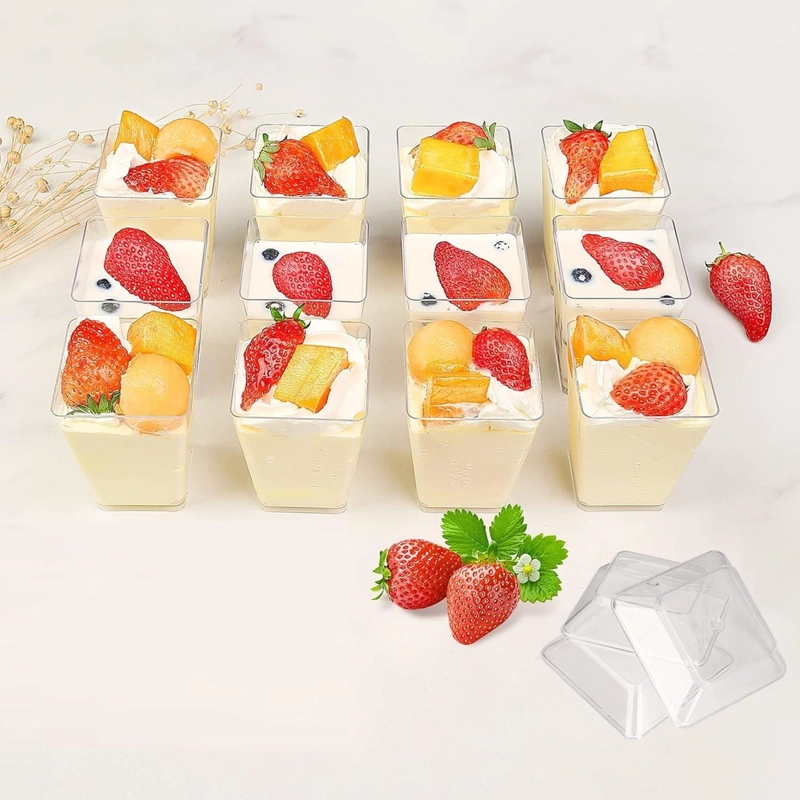 50 SET DE VASOS SHOT POSTRES CON TAPA 50 CUCHARAS ACRILICO TRANSPARENTE 046 - 8