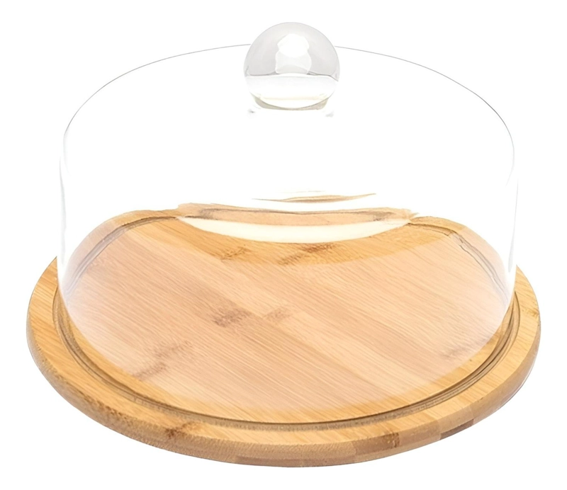 BASE PARA TORTA PORTA TORTA CON TAPA SOPORTE DE BAMBU 25CM - 1