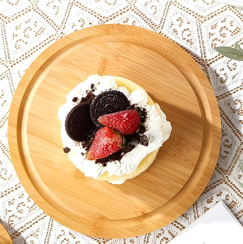 BASE PARA TORTA PORTA TORTA CON TAPA SOPORTE DE BAMBU 25CM - 3